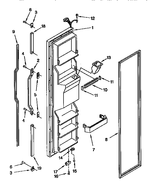 Freezer Door Diagram and Parts List for KSRP27QBL00  KitchenAid Refrigerator