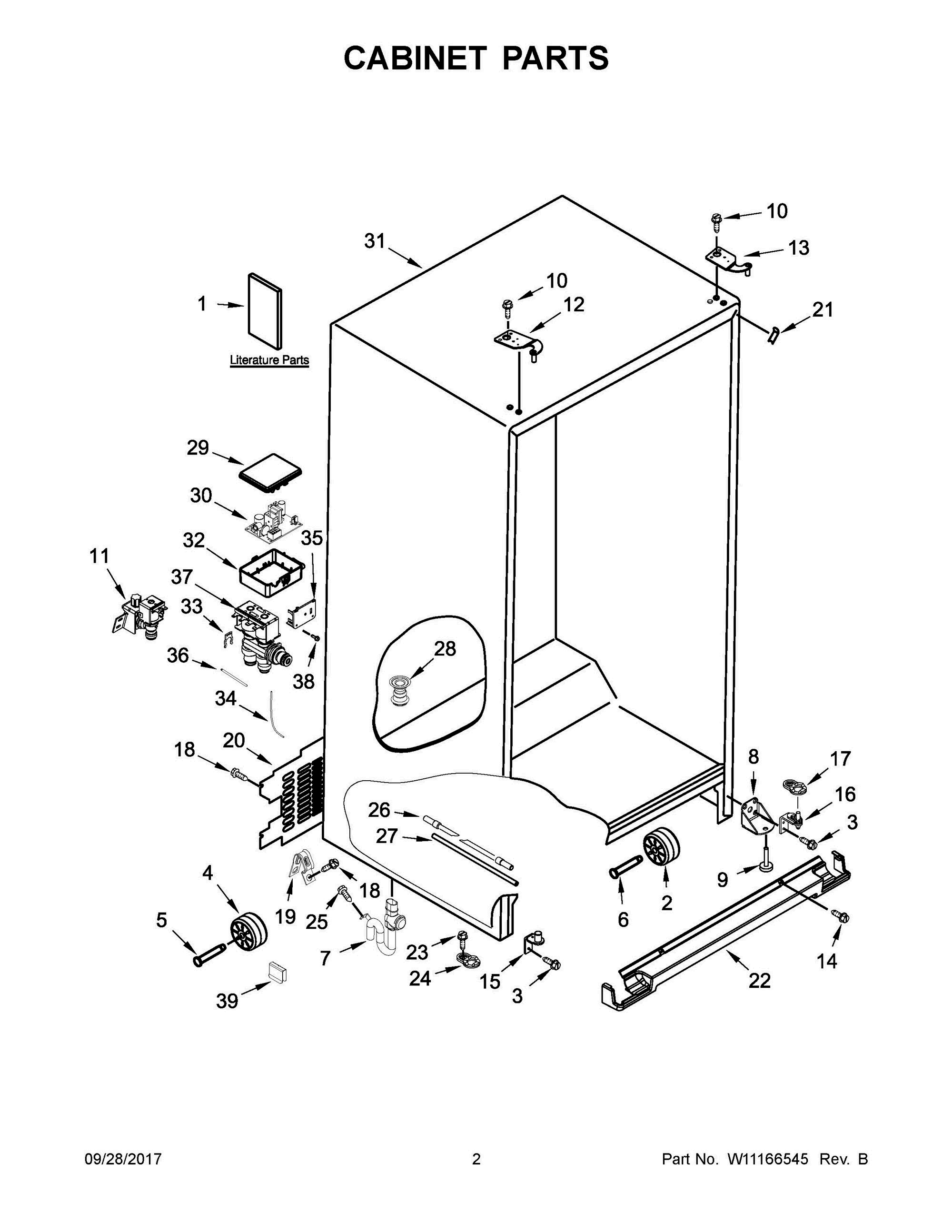 02 - CABINET PARTS Diagram and Parts List for WRS571CIDW01  Whirlpool Refrigerator