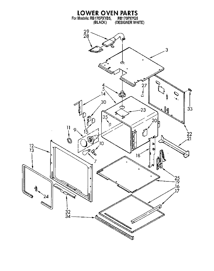 LOWER OVEN Diagram and Parts List for RB170PXYQ5  Whirlpool Wall Oven