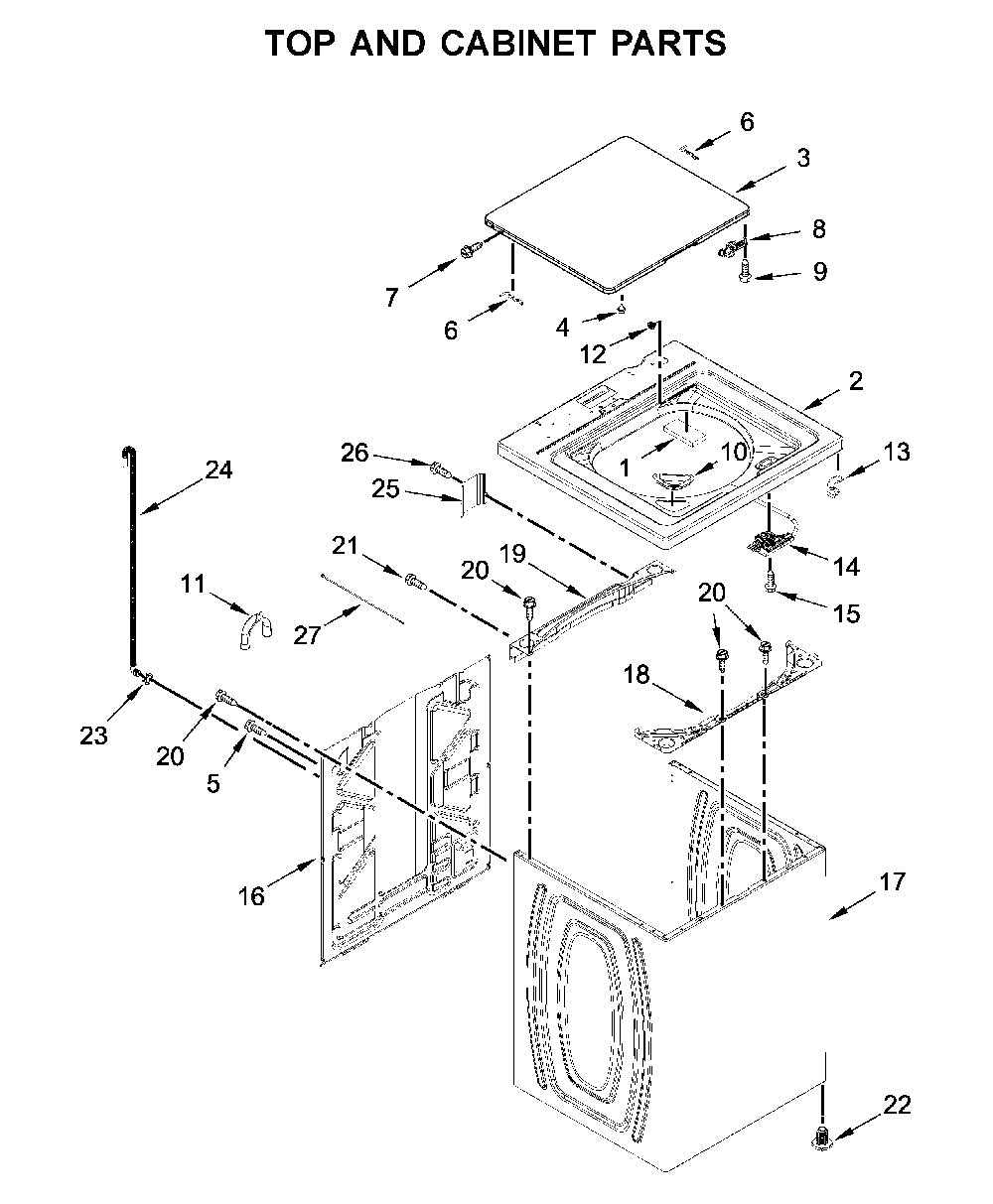 Top and cabinet parts Diagram and Parts List for 11025122811  Kenmore Washer