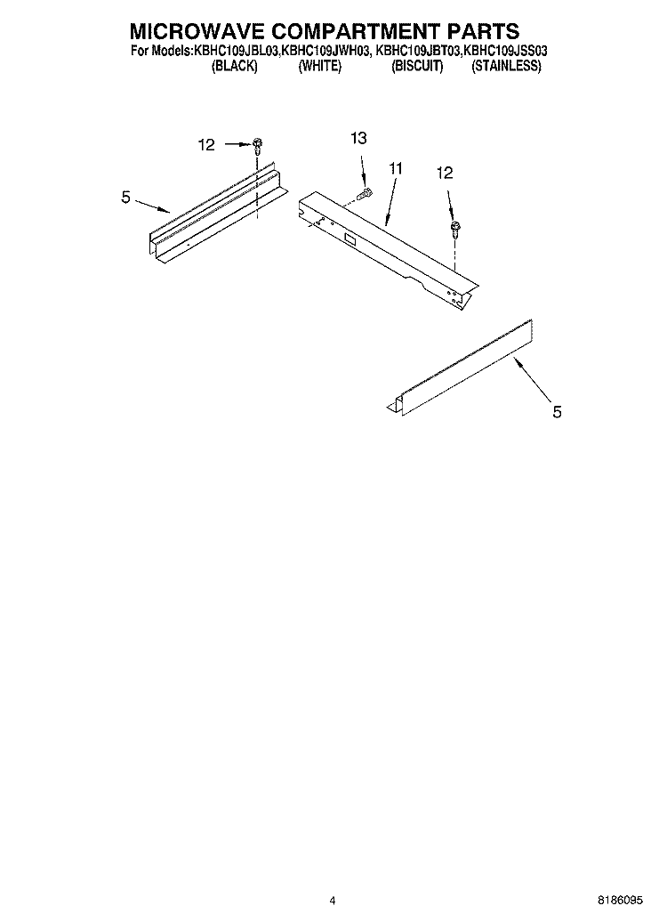 MICROWAVE COMPARTMENT PARTS Diagram and Parts List for KBHC109JBT03  KitchenAid Microwave Oven Combo