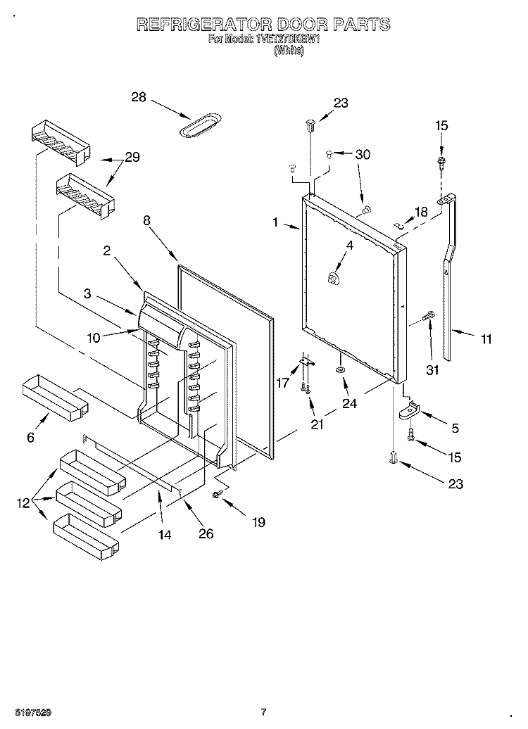 REFRIGERATOR DOOR Diagram and Parts List for 1VET27DKGW1  Whirlpool Refrigerator