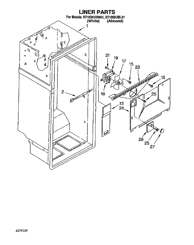 LINER Diagram and Parts List for RT18BKXBL01  Roper Refrigerator