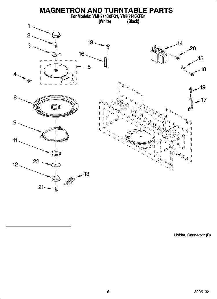MAGNETRON AND TURNTABLE PARTS Diagram and Parts List for YMH7140XFB1  Whirlpool Microwave