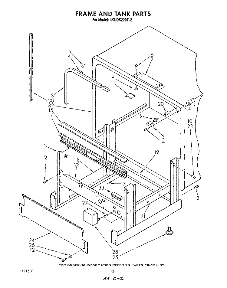 FRAME AND TANK Diagram and Parts List for 4KUDS220T2  KitchenAid Dishwasher