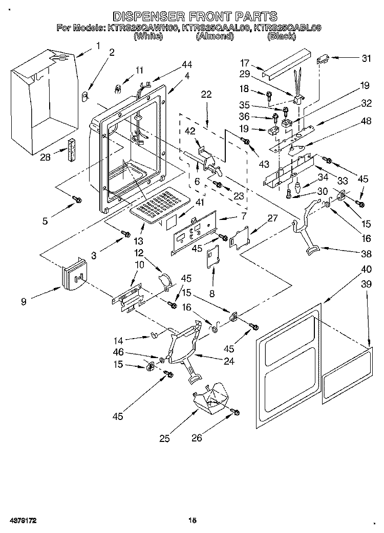 DISPENSER FRONT Diagram and Parts List for KTRS25QAAL00  KitchenAid Refrigerator