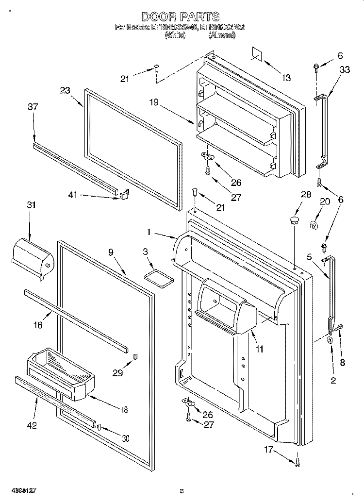 DOOR Diagram and Parts List for ET19RMXGN02  Whirlpool Refrigerator