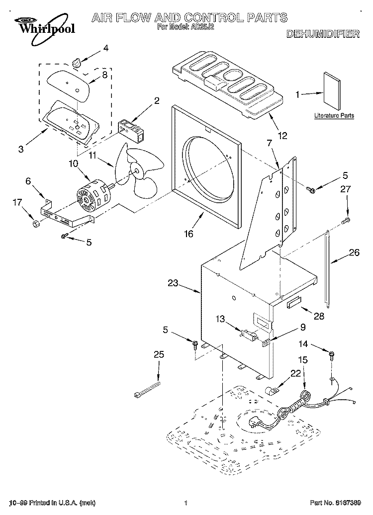 SECTION Diagram and Parts List for AD25J2  Whirlpool Dehumidifier