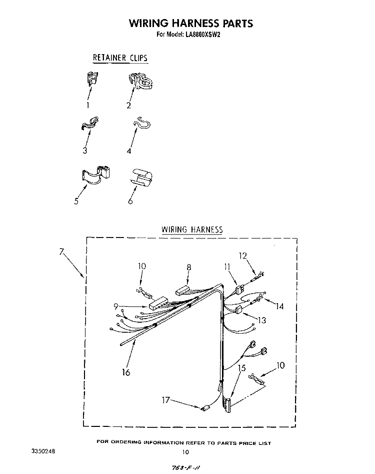 WIRING HARNESS Diagram and Parts List for LA8800XSW2  Whirlpool Washer
