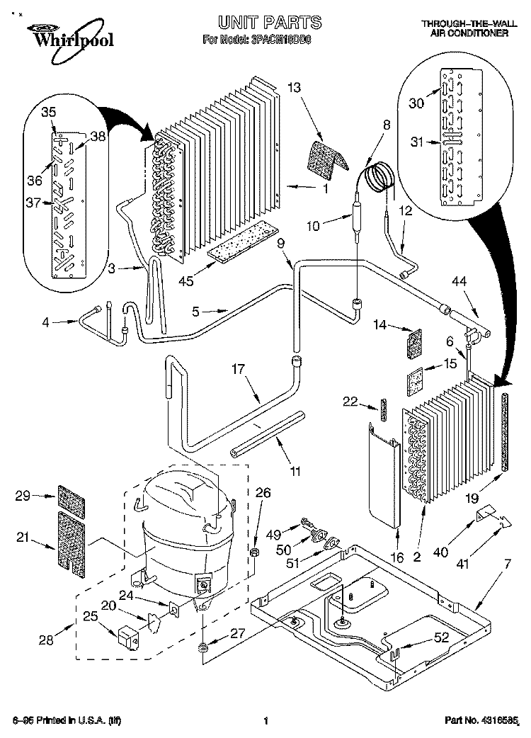 UNIT, LITERATURE Diagram and Parts List for 3PACM18DD0  Whirlpool Air Conditioner