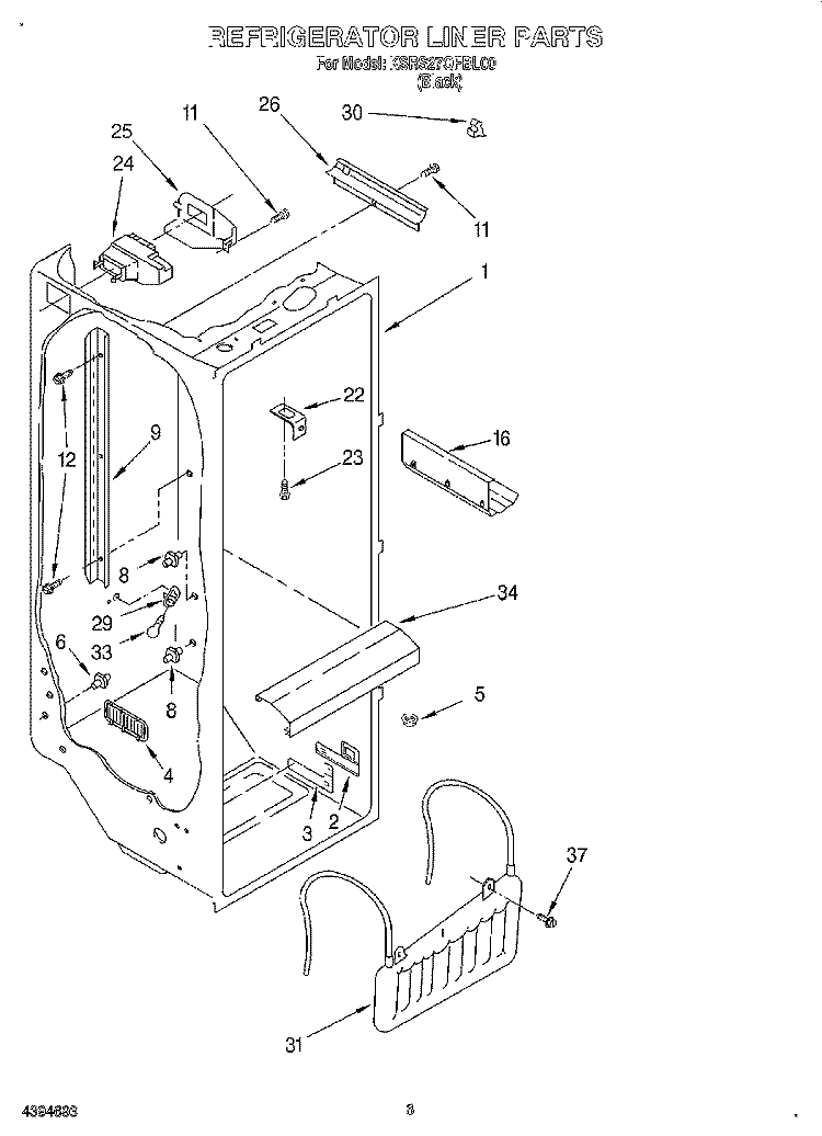 REFRIGERATOR LINER Diagram and Parts List for KSRS27QFBL00  KitchenAid Refrigerator
