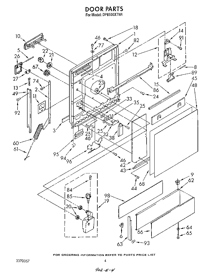 DOOR Diagram and Parts List for DP8500XTN4  Whirlpool Dishwasher