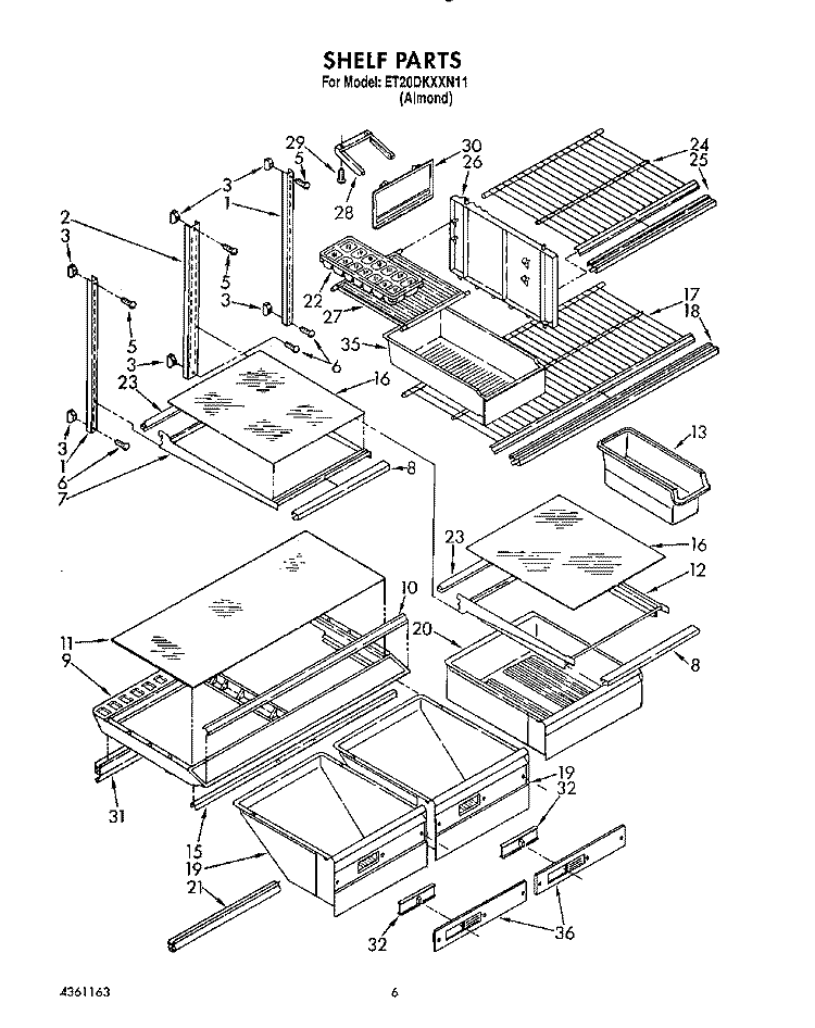 SHELF, LIT/OPTIONAL Diagram and Parts List for ET20DKXXN11  Whirlpool Refrigerator