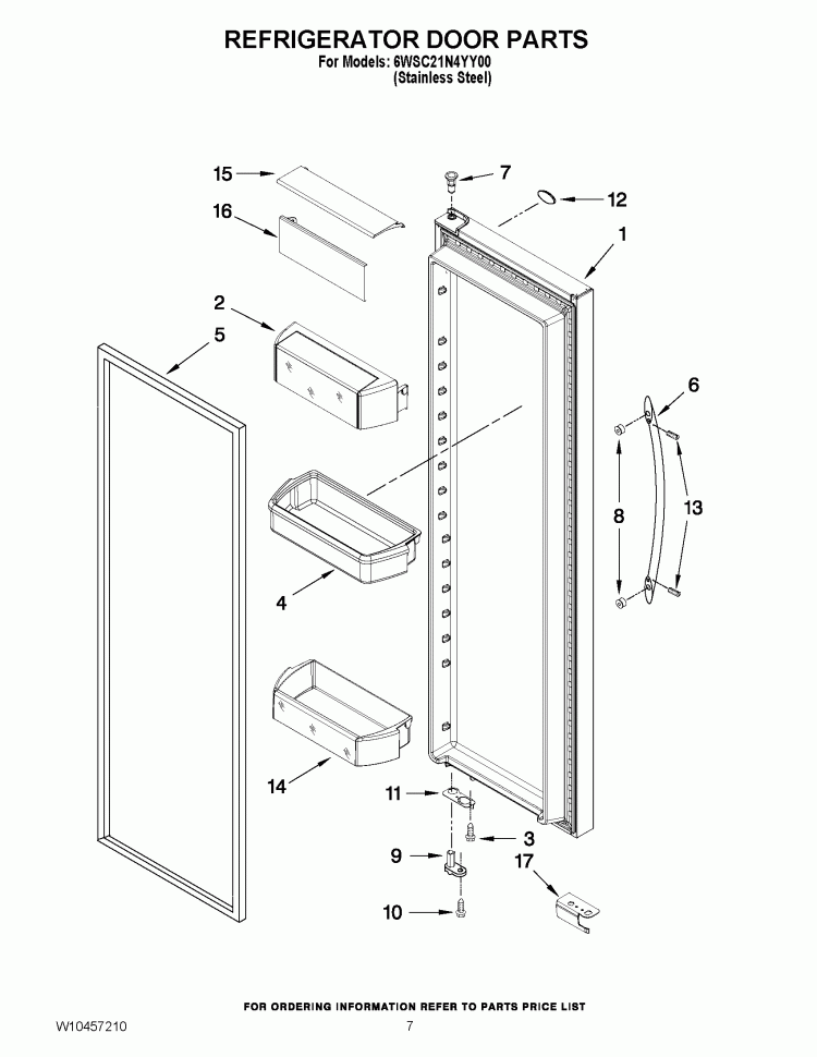 REFRIGERATOR DOOR PARTS Diagram and Parts List for 6WSC21N4YY00  Whirlpool Refrigerator