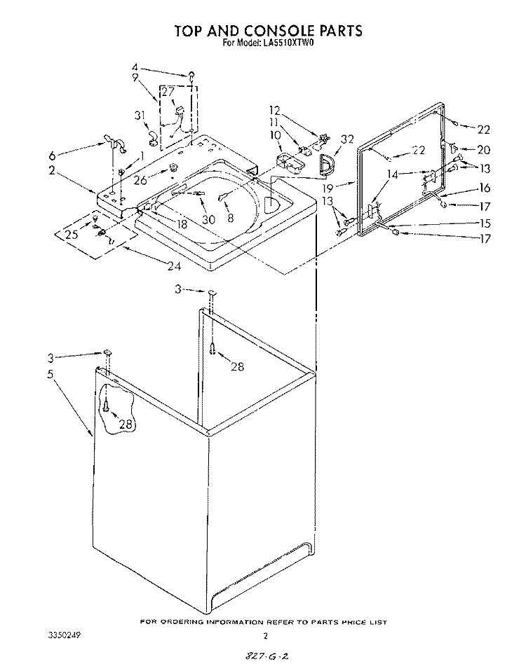 TOP AND CONSOLE , LITERATURE AND OPTIONAL Diagram and Parts List for LA5510XTW0  Whirlpool Washer