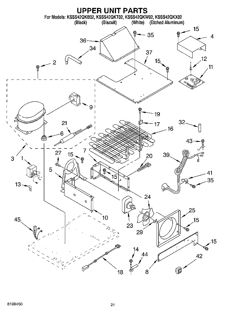 UPPER UNIT PARTS Diagram and Parts List for KSSS42QKT02  KitchenAid Refrigerator