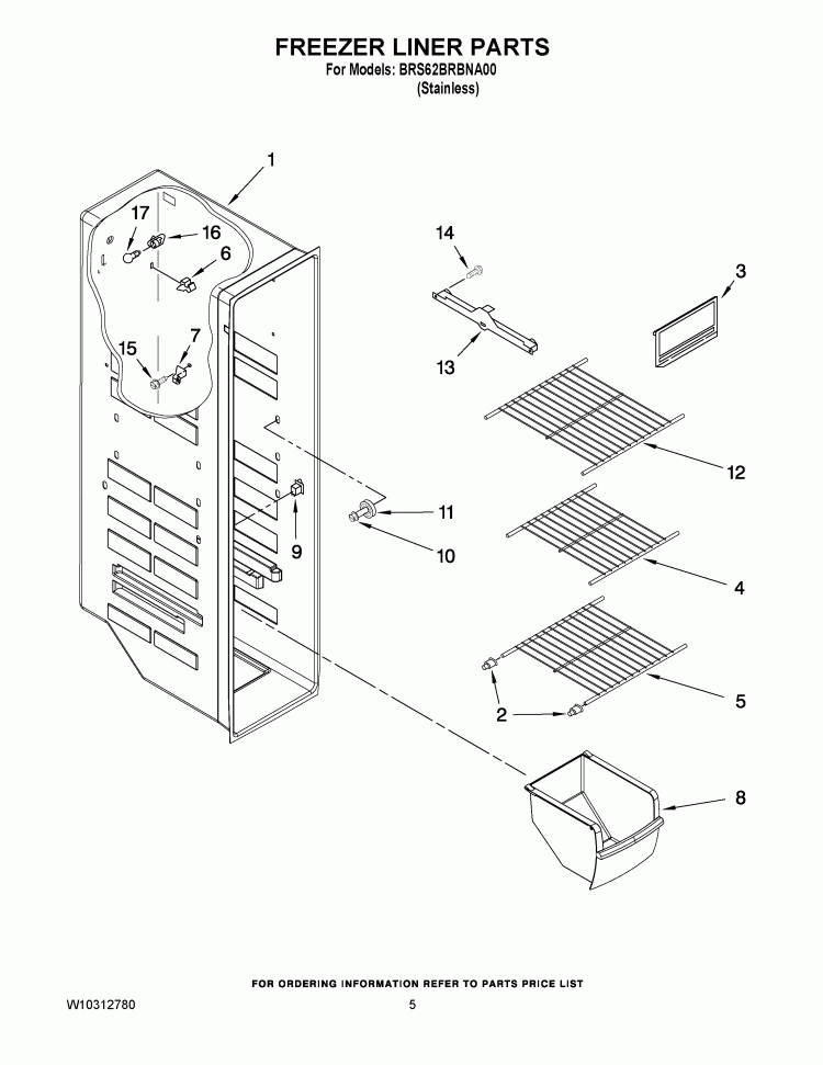 FREEZER LINER PARTS Diagram and Parts List for BRS62BRBNA00  Whirlpool Refrigerator