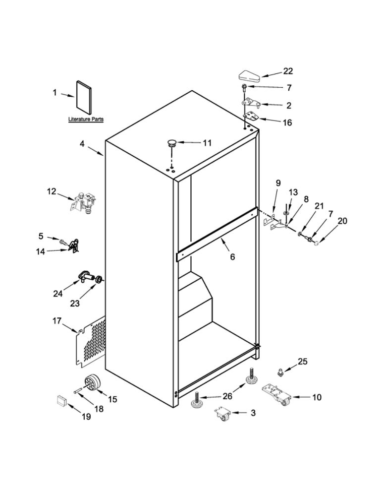 Cabinet Parts Diagram and Parts List for WRT318FMDW01  Whirlpool Refrigerator