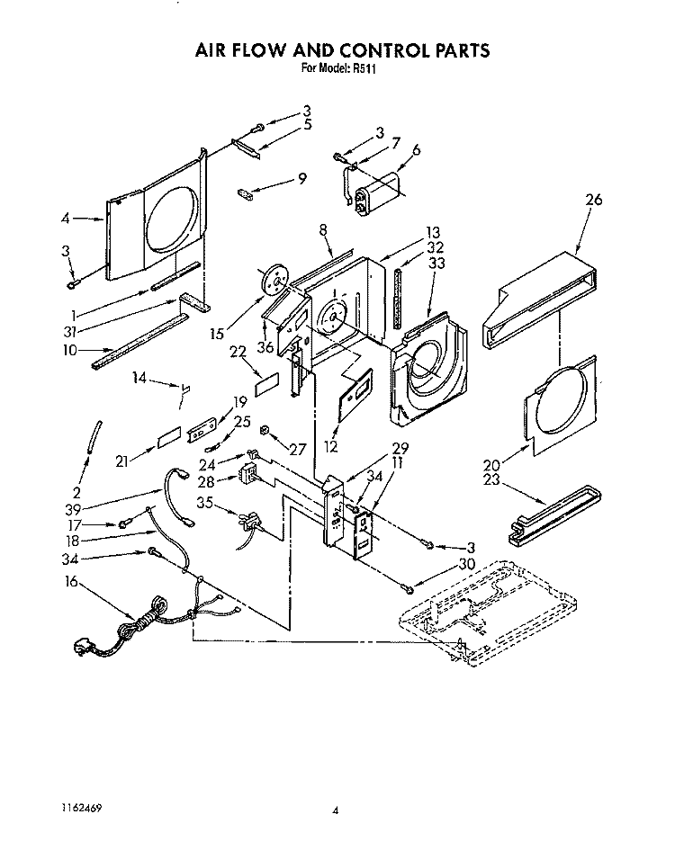 AIR FLOW AND CONTROL Diagram and Parts List for R511  Whirlpool Air Conditioner