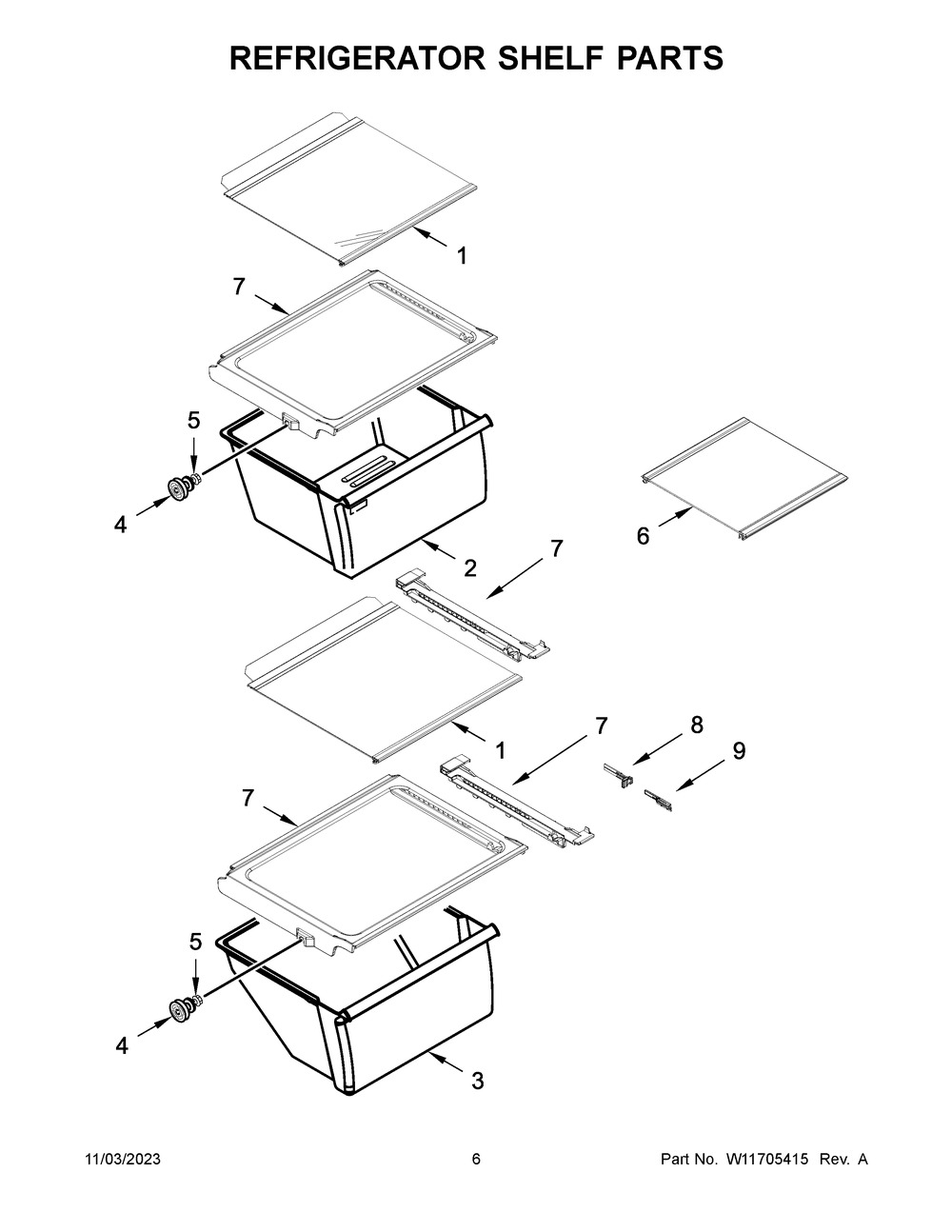 Refrigerator Shelf Parts Diagram and Parts List for WRS311SDHM11  Whirlpool Refrigerator