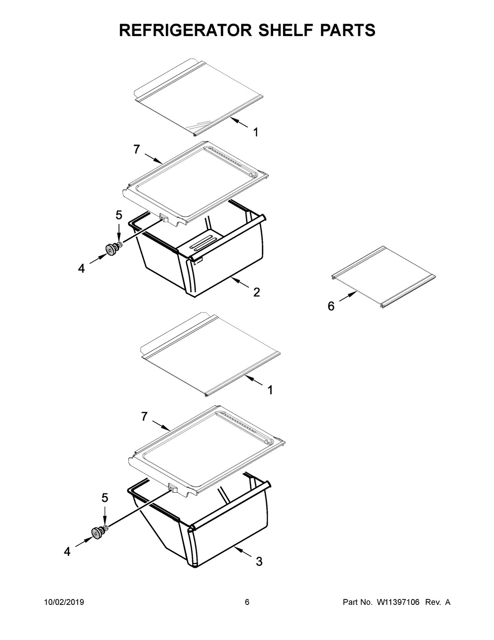 Refrigerator Shelf Parts Diagram and Parts List for WRS315SDHZ03  Whirlpool Refrigerator