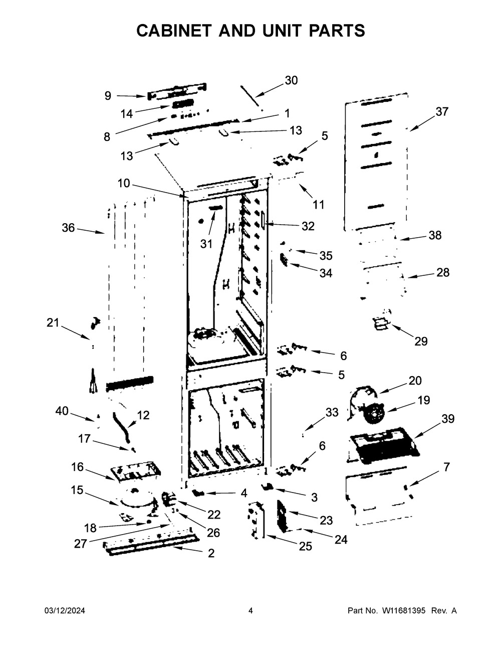 Cabinet And Unit Parts Diagram and Parts List for KBBX102MPA00  KitchenAid Refrigerator