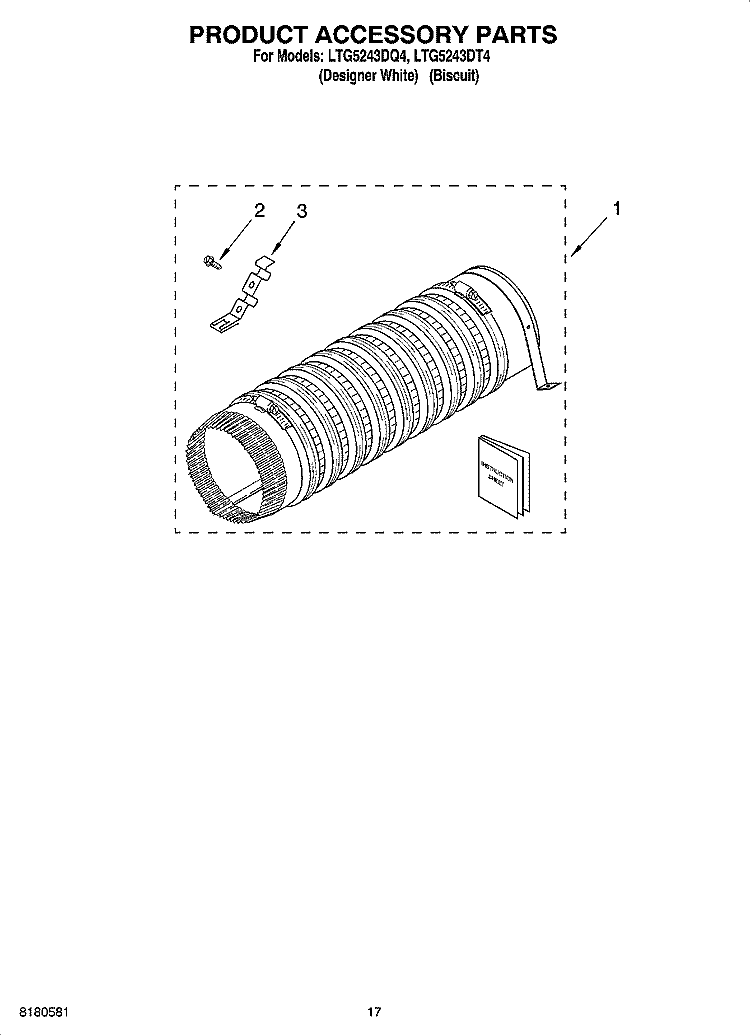 PRODUCT ACCESSORY PARTS Diagram and Parts List for LTG5243DT4  Whirlpool Washer Dryer Combo