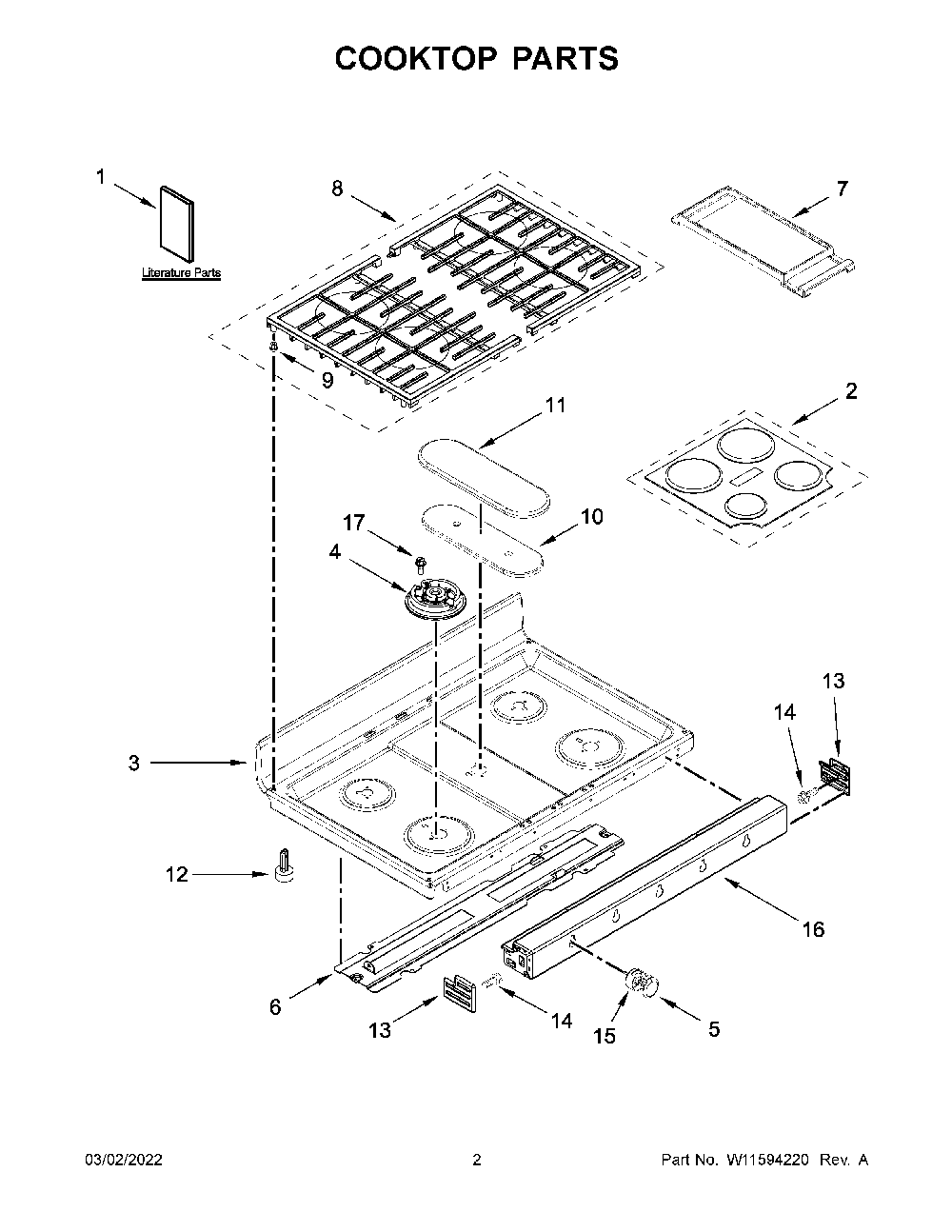 Cooktop Parts Diagram and Parts List for KFGD500ESS06  KitchenAid Range