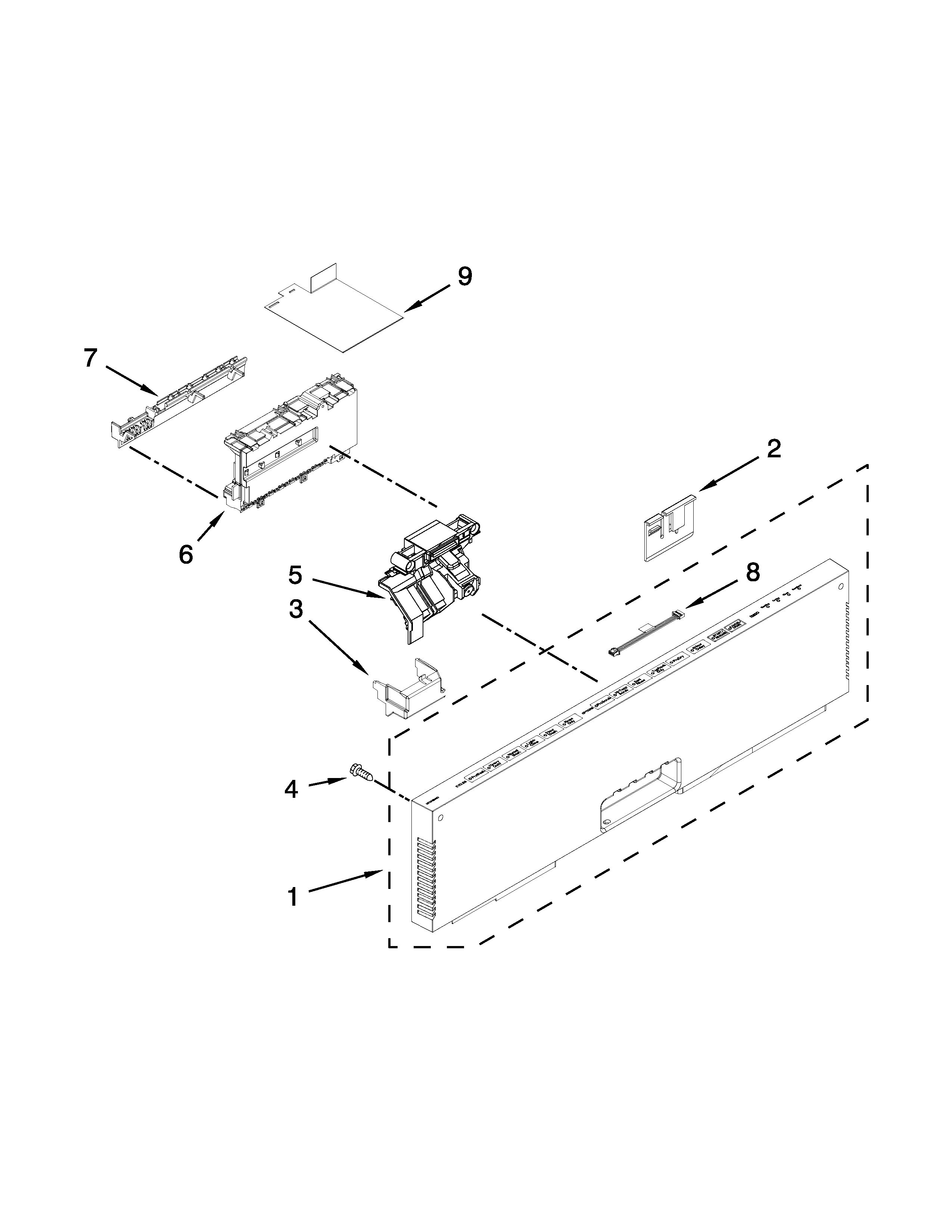 Control Panel And Latch Parts Diagram and Parts List for IUD8555DX3  Whirlpool Dishwasher