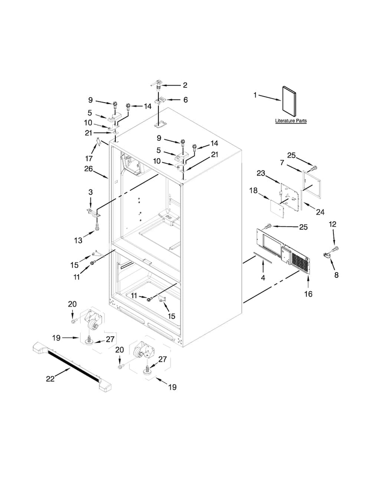 Cabinet Parts Diagram and Parts List for GI0FSAXVY012  Whirlpool Refrigerator