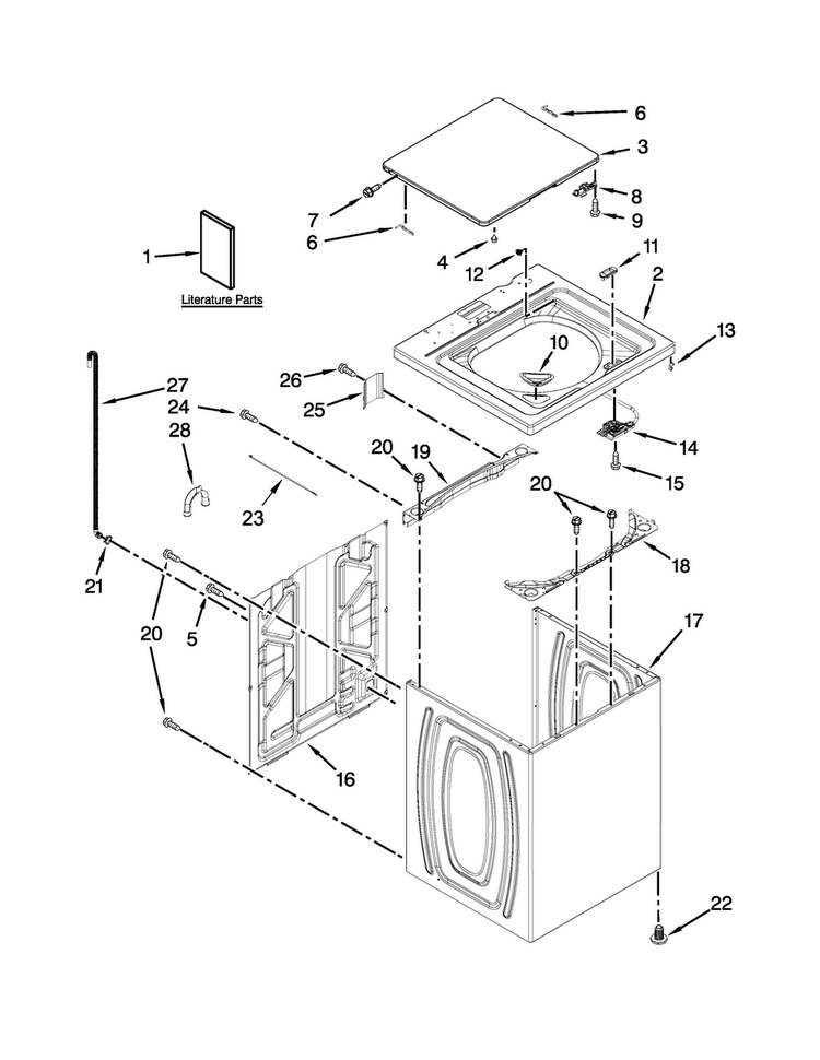 Top And Cabinet Parts Diagram and Parts List for WTW4900BW1  Whirlpool Washer