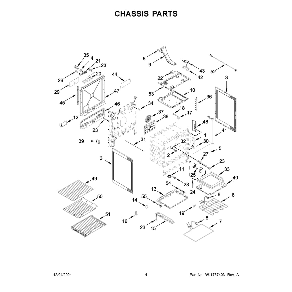 Chassis Parts Diagram and Parts List for KSDG950ESS8  KitchenAid Range