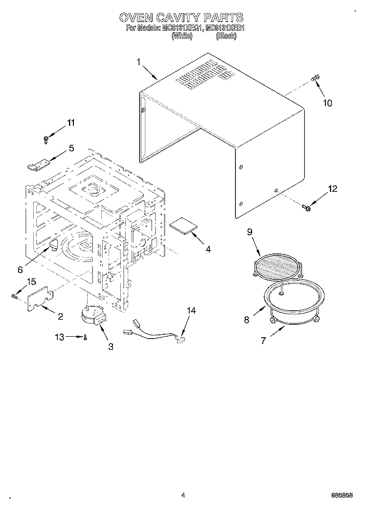 OVEN CAVITY Diagram and Parts List for MC8131XEB1  Whirlpool Wall Oven