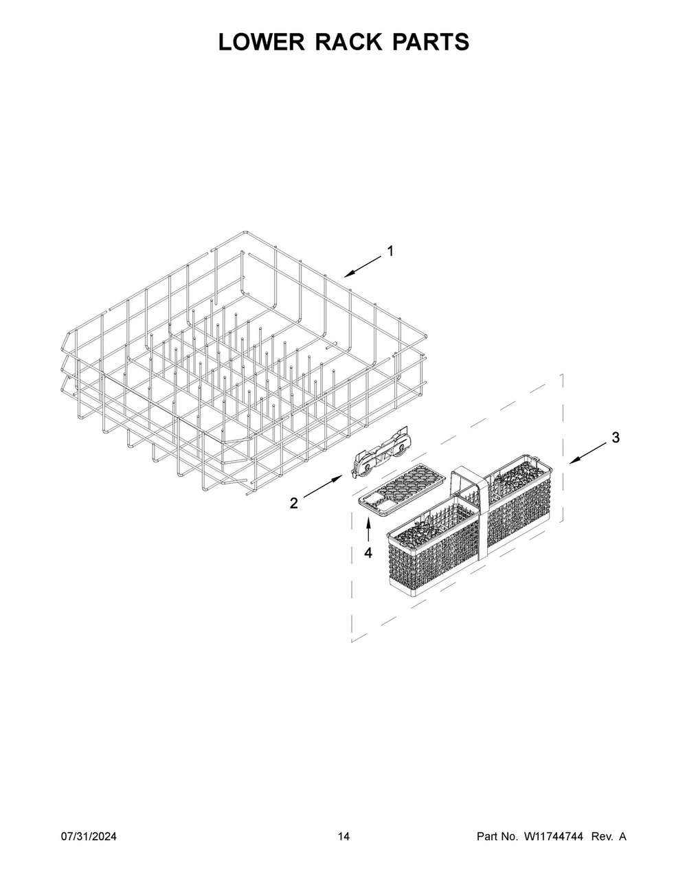 08 - Lower Rack Parts Diagram and Parts List for KDTE304RPS0  Whirlpool Dishwasher