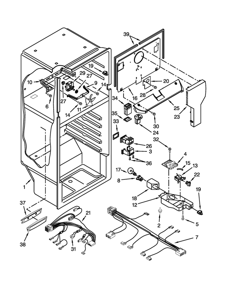 Liner Parts Diagram and Parts List for W8RXNGMBD01  Whirlpool Refrigerator