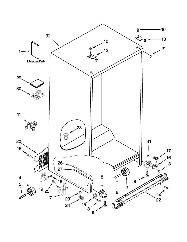 Cabinet Parts Diagram and Parts List for WRS965CIAM01  Whirlpool Refrigerator
