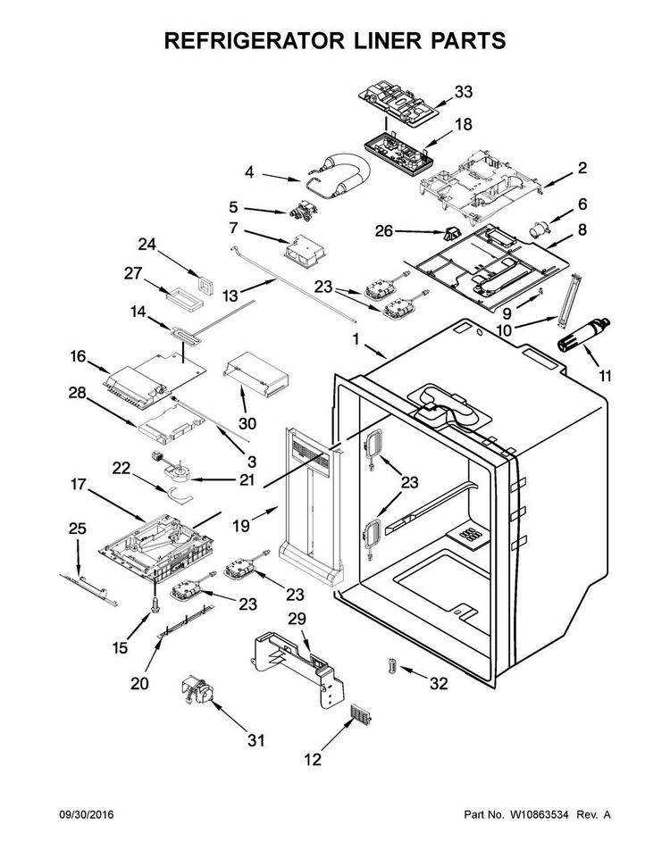 Refrigerator Liner Parts Diagram and Parts List for 7WF736SDAM14  Whirlpool Refrigerator