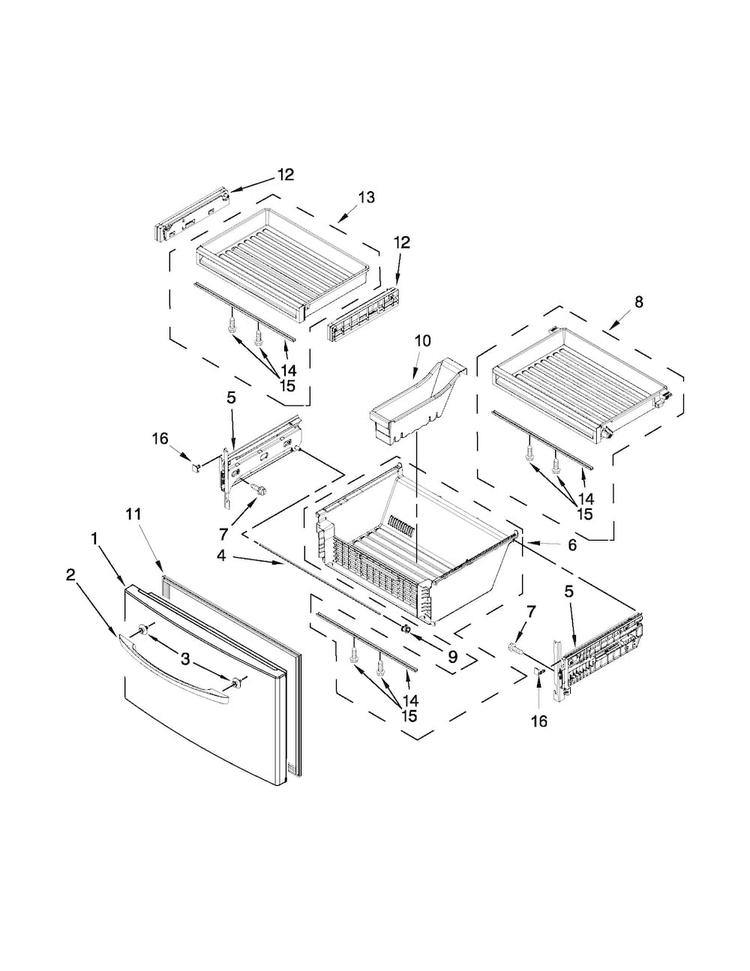 Freezer Door Parts Diagram and Parts List for KFIS29PBMS02  KitchenAid Refrigerator
