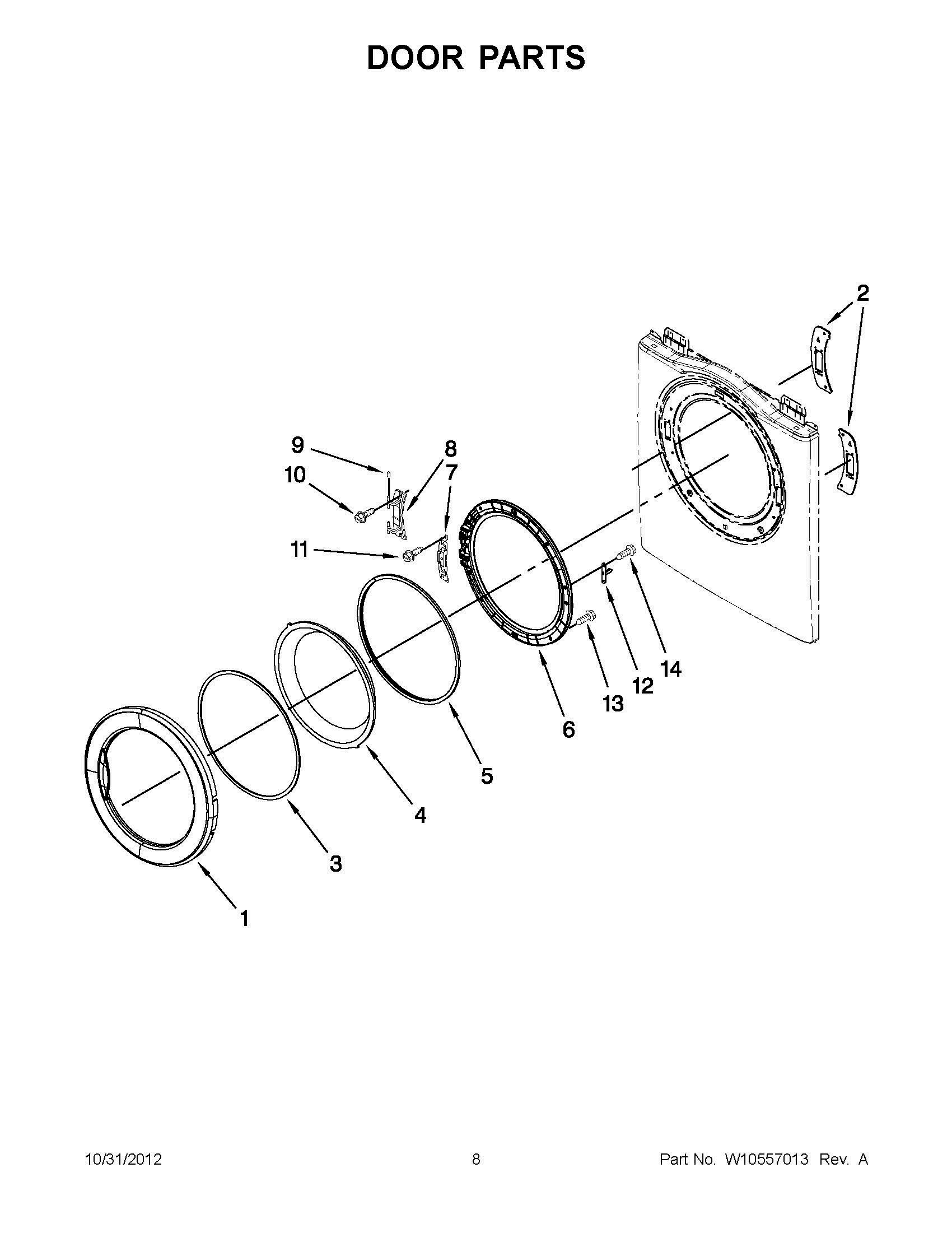 04 - DOOR PARTS Diagram and Parts List for YNED7200TW0  Whirlpool Dryer