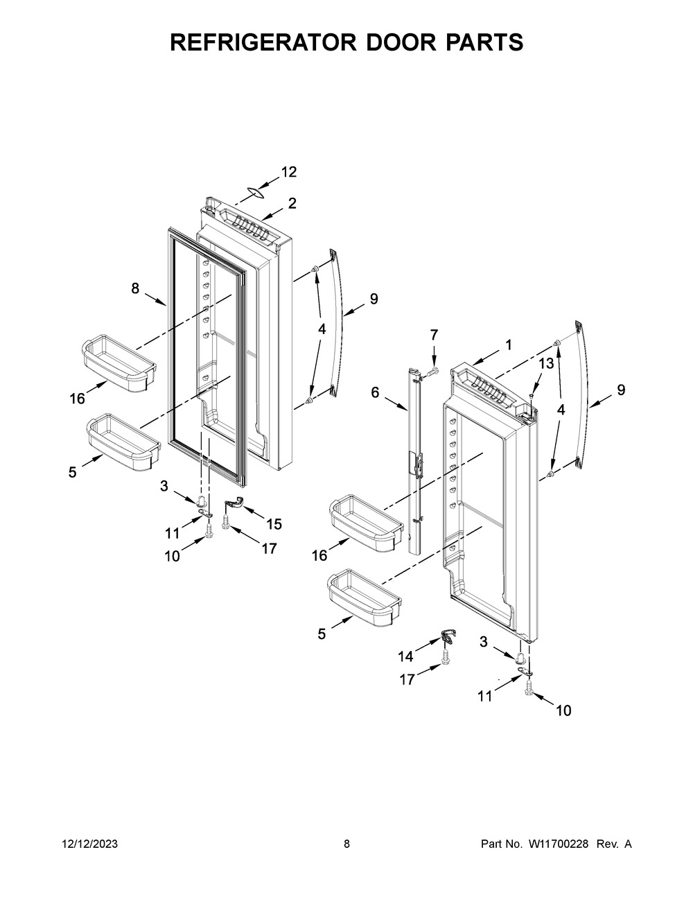 Refrigerator Door Parts Diagram and Parts List for WRF535SWHW09  Whirlpool Refrigerator