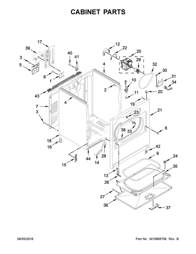 Cabinet Parts Diagram and Parts List for 7MWED1650EQ0  Whirlpool Dryer