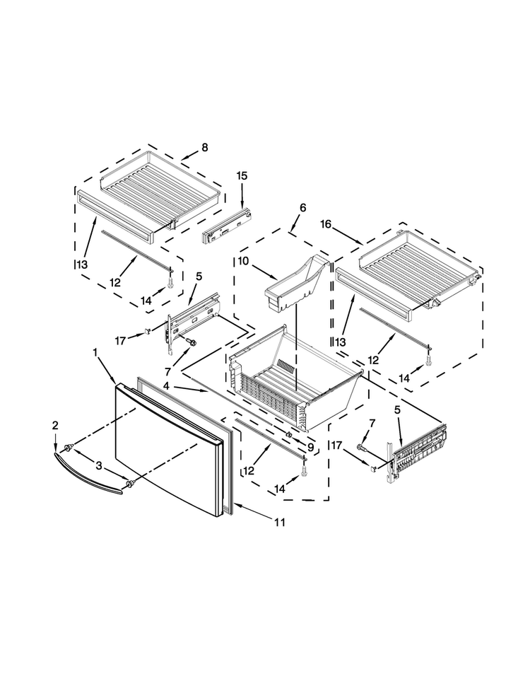 Freezer Door Parts Diagram and Parts List for WRF997SDDM00  Whirlpool Refrigerator