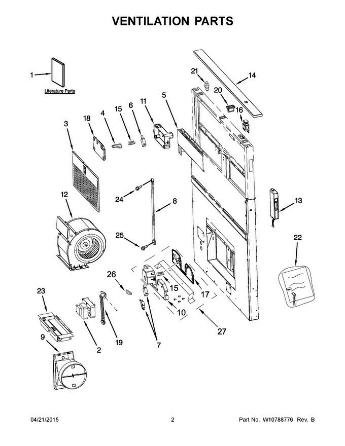 02 - Ventilation Parts Diagram and Parts List for UXD8636DYS1  Whirlpool Range Hood
