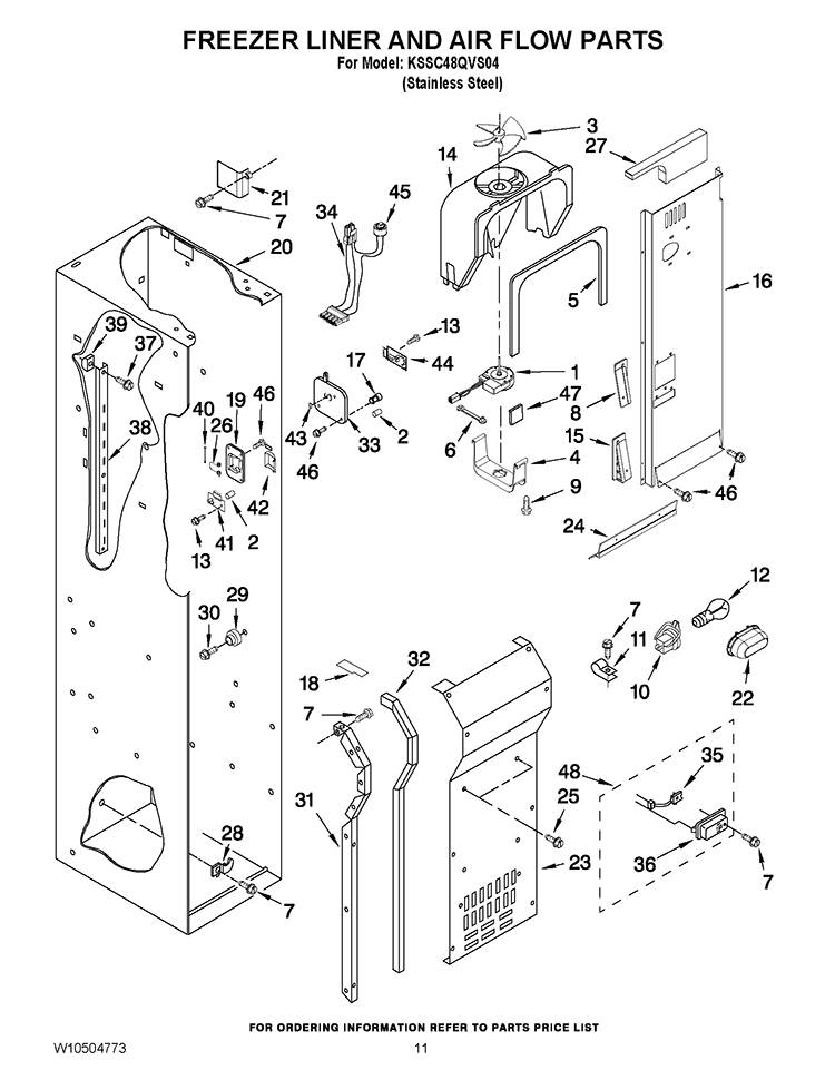 FREEZER LINER AND AIR FLOW PARTS Diagram and Parts List for KSSC48QVS04  KitchenAid Refrigerator