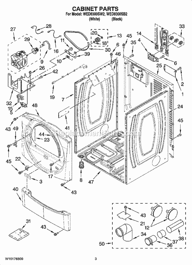 CABINET PARTS Diagram and Parts List for WED8300SW2  Whirlpool Dryer