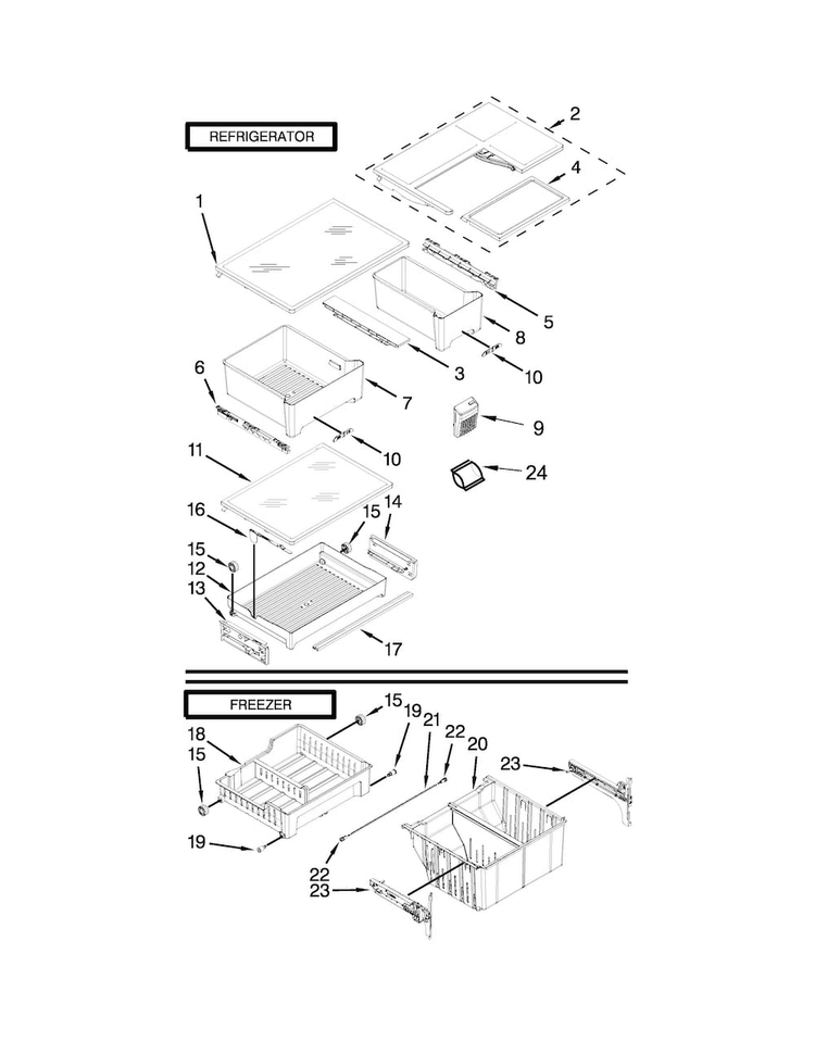 Shelf Parts Diagram and Parts List for WRF560SMYH02  Whirlpool Refrigerator
