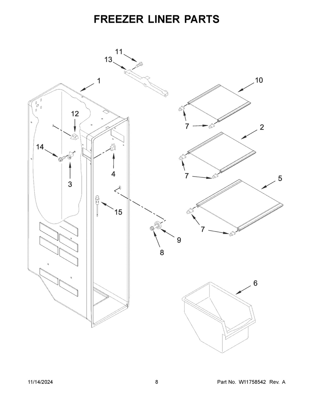 05 - Freezer Liner Parts Diagram and Parts List for WRS325SDHW11  Whirlpool Refrigerator