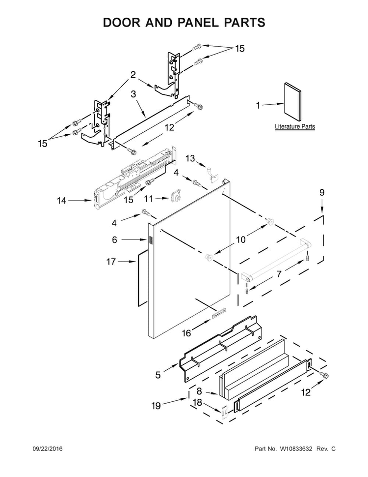 Door And Panel Parts Diagram and Parts List for KDTM354ESS1  KitchenAid Dishwasher