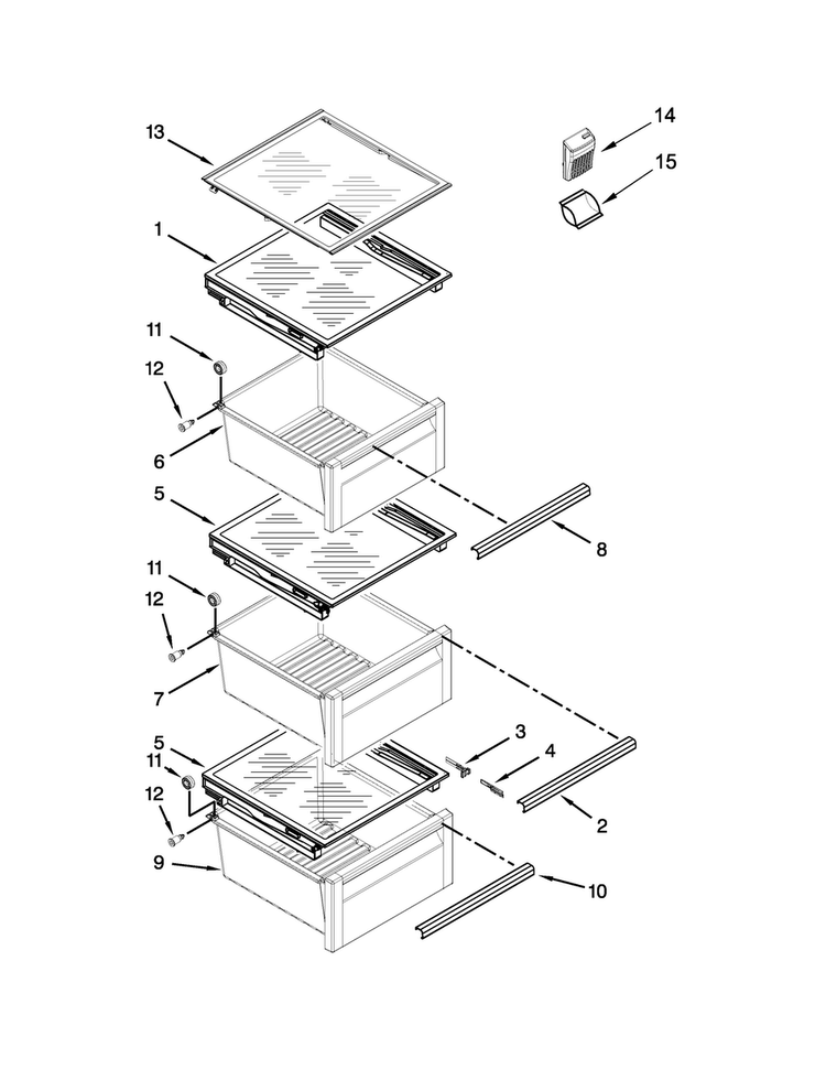 Refrigerator Shelf Parts Diagram and Parts List for 7KSC24C8EY00  KitchenAid Refrigerator