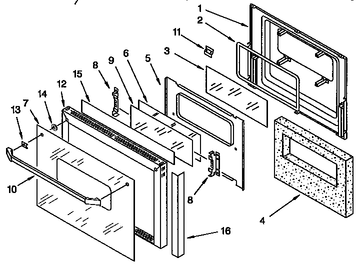 Upper And Lower Oven Door Diagram and Parts List for KEBS227BAL0  KitchenAid Wall Oven